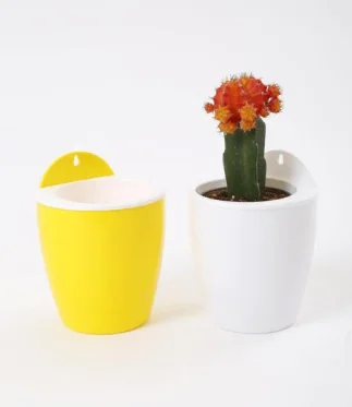 Yellow-White-Self-Watering-Hanging-Planter-Flower-Pot