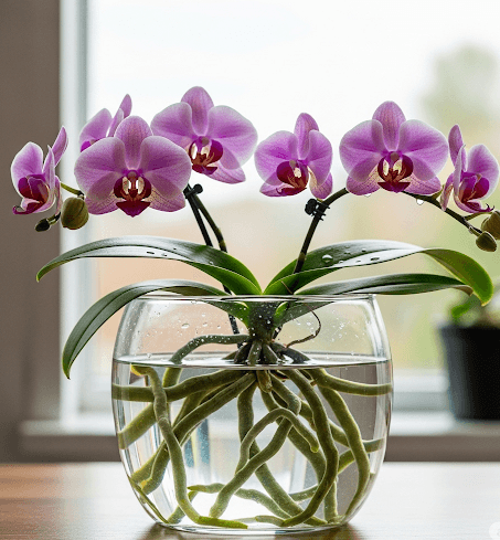 Healthy orchid roots growing in hydroponic water system