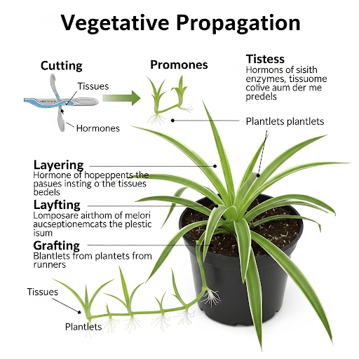 Infographic showing different vegetative propagation methods for indoor plants