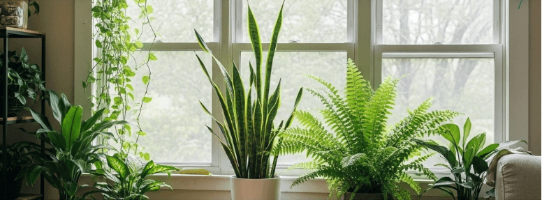 Lush indoor plants thriving by a window during monsoon, illustrating a guide to plant care in rainy weather.