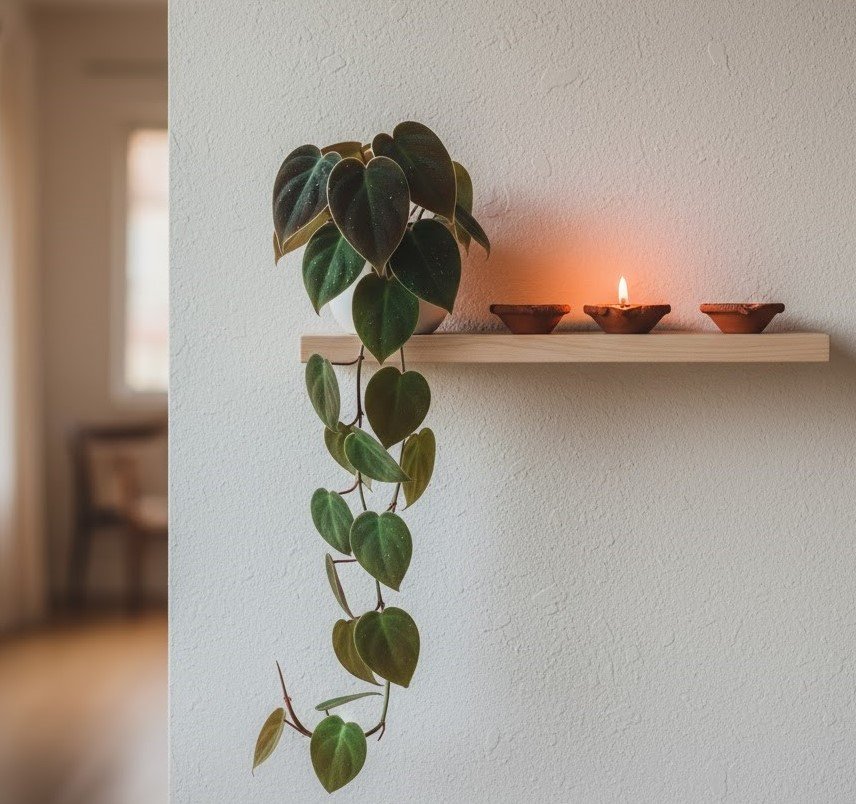 philodendron-micans-cascading-plant-diwali-diyas