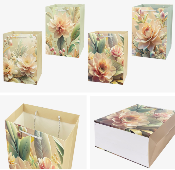 Floral printed corporate gifting bags and gift box packaging for plant gifts