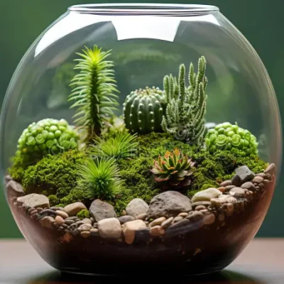 Succulent and Cactus Terrarium Succulent and cactus terrarium in a glass container